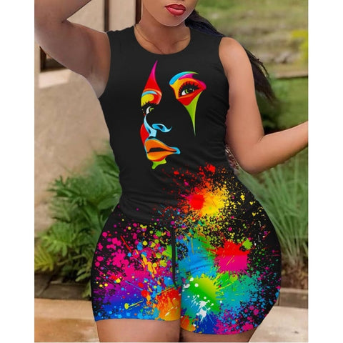 Image of Hot Pants Two Piece Set 2023 Summer Fashion Casual Printing Quick Drying Sports Fitness Top Shorts Female Suit-FrenzyAfricanFashion.com