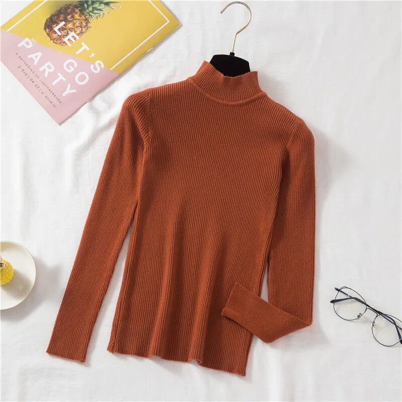 Women Sweater Turtleneck Knitted Long Sleeve Winter Black Pullover-FrenzyAfricanFashion.com