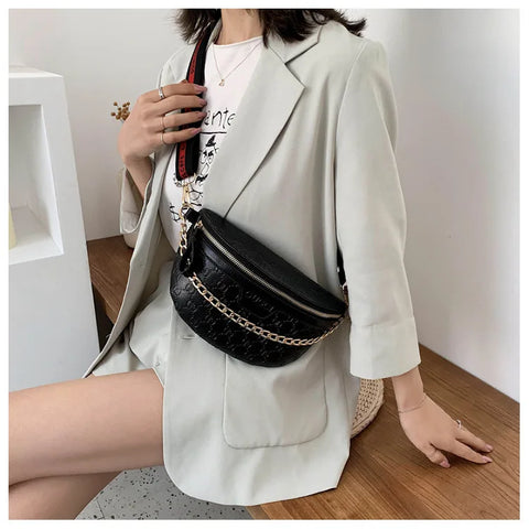 Image of Retro Casual Shoulder Crossbody Women's Bag Large Capacity Korean Fashion Waist Bag Comfortable Wide Shoulder Strap Letter Print-FrenzyAfricanFashion.com