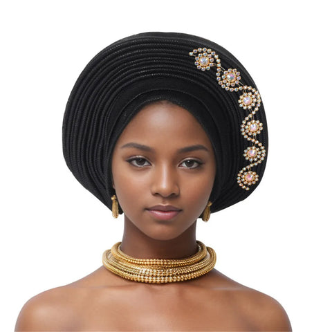 Image of African auto gele Headtie Wedding Party Headpiece Women Head Wraps Muslim Hat-FrenzyAfricanFashion.com