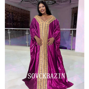 Women Riche Bazin Original Robe Traditional Brocade Embroidery Dress-FrenzyAfricanFashion.com