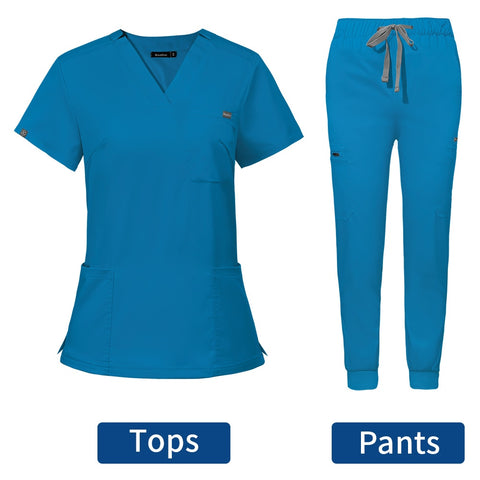 Image of Hospital Doctor Nursing Uniform Women Wholesale Casual Short Sleeved V-neck Jogger Suits Nurse Pharmacy Working Medical Uniforms-FrenzyAfricanFashion.com