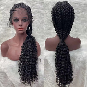 Synthetic Lace Front Cornrow Braids Wigs 28 Inch Double Dutch Braids Handmade Twist Braided Wigs with Baby Hair-FrenzyAfricanFashion.com