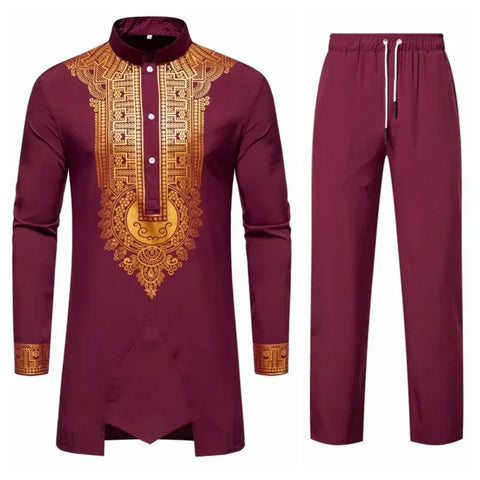 Image of Men's Long Sleeve Shirt Sets Medium Long Clothes-FrenzyAfricanFashion.com