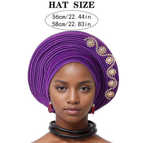 Image of African auto gele Headtie Wedding Party Headpiece Women Head Wraps Muslim Hat-FrenzyAfricanFashion.com