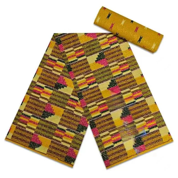 Navy Kente Wax Print Ankara African Fabric Dress Craft DIY Cotton 4+2 yards-FrenzyAfricanFashion.com