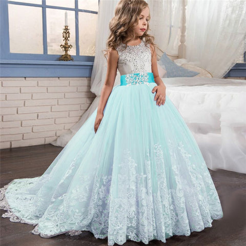 Image of Lace Dress Flower Design Princess Dress Sleeveless Party Ball Gown-FrenzyAfricanFashion.com