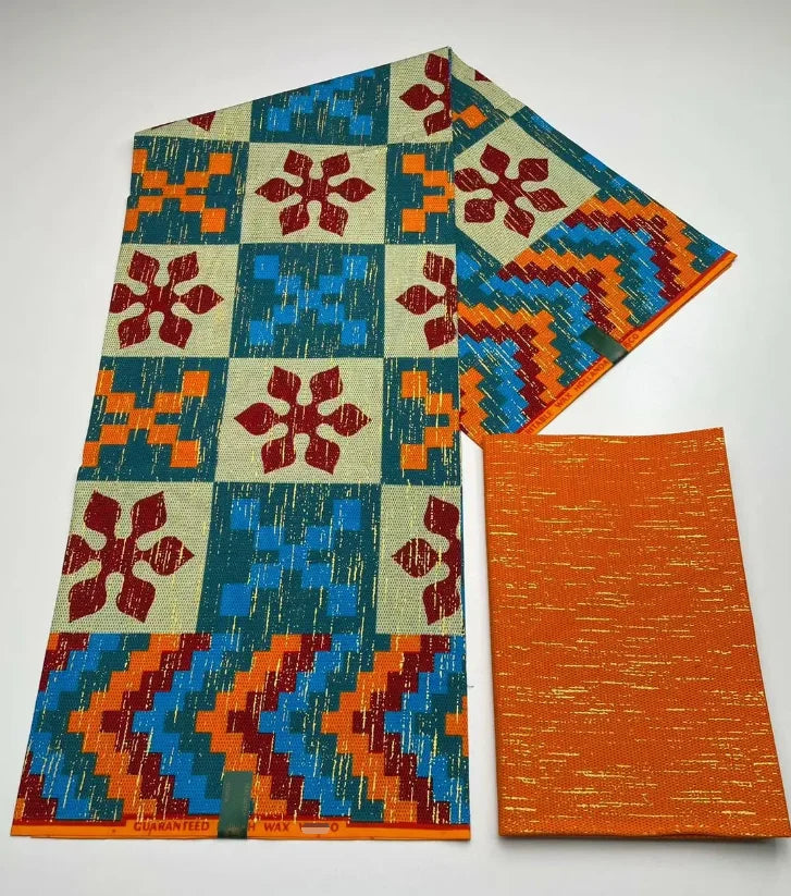 Kente Cotton African Print Wax Fabric 4+2yards Nigeria Ghana Style Sewing Dress Craft DIy-FrenzyAfricanFashion.com