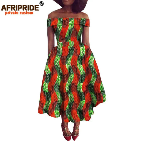 Image of Women Print Off Shoulder Traditional African Clothing Strapless Dress Ankara-FrenzyAfricanFashion.com