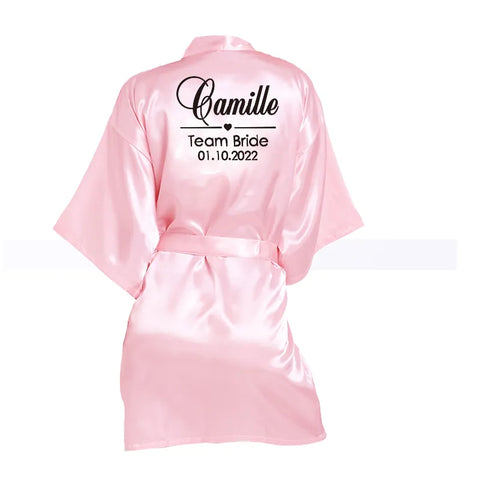 Image of Customized Name Date Wedding Bathrobe Faux Silk Bridal Robe Bride Bridesmaid Wedding Robes Woman Bachelorette Hen Party-FrenzyAfricanFashion.com