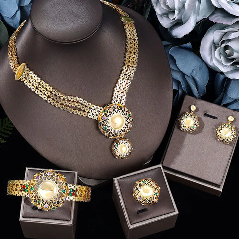 Image of 24k gold-plated cubic zirconia 4pcs bride's women jewelry set-FrenzyAfricanFashion.com