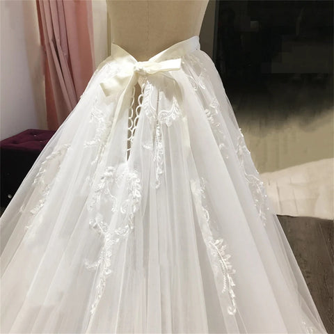 Image of Luxury Lace Appliques Wedding Detachable Skirt Removable Train for Dresses Bridal Overskirt-FrenzyAfricanFashion.com