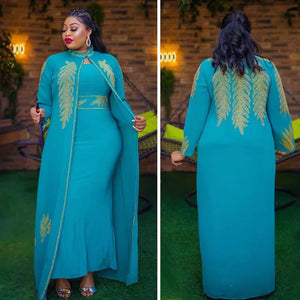 Plus Size African Party Dresses for Women Chiffon Boubou Ankara Dashiki 2 PCS Set Outfit Dubai Kaftan Abaya Robe Marocaine Femme-FrenzyAfricanFashion.com