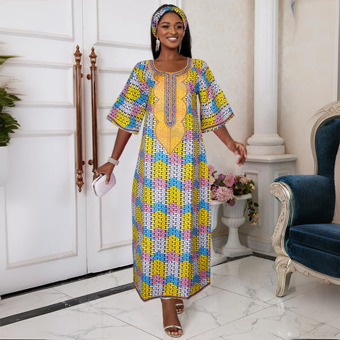 Image of H&D New African Dresses For Women Embroidery Bazin Floral Boho Dresses Ankara Rich Long Robes Nigeria Party Wedding Ramadan 2024-FrenzyAfricanFashion.com