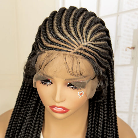 Image of Full Lace Cornrow Braided Wigs Black Women Handmade Synthetic Long Box Braided Wig with Baby Hair Lace Front Braids Wigs-FrenzyAfricanFashion.com