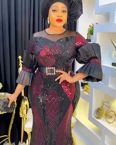 Image of Plus Size Evening Dresses Women 2024 New Dashiki African Sequin Party Long Dress Ankara Robe Elegant Turkey Gown African Clothes-FrenzyAfricanFashion.com