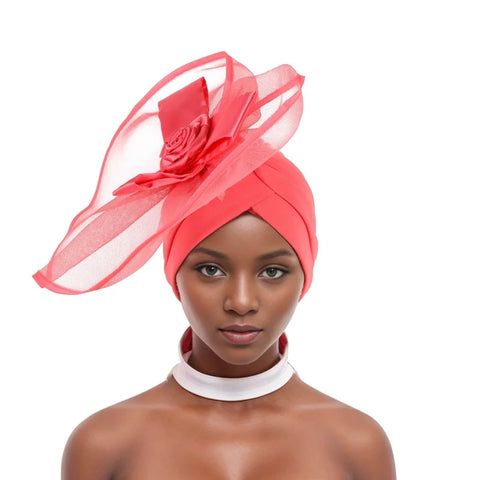 Image of Nigeria Headtie Wedding Party Headties Female Head Wrap Already Made Auto Gele African Auto Gele Women Wedding Flower Turban Cap-FrenzyAfricanFashion.com