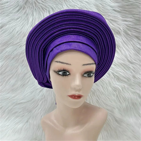 Image of Nigerian gel headgear, with stone bead, already made auto, turban, afro aso ebi gel aso oke, wide brim headgear 7L031502-FrenzyAfricanFashion.com