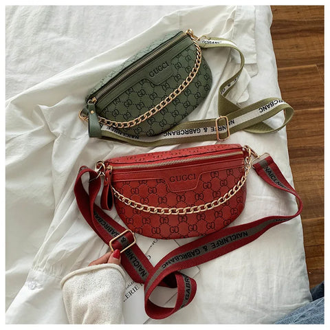 Image of Retro Casual Shoulder Crossbody Women's Bag Large Capacity Korean Fashion Waist Bag Comfortable Wide Shoulder Strap Letter Print-FrenzyAfricanFashion.com