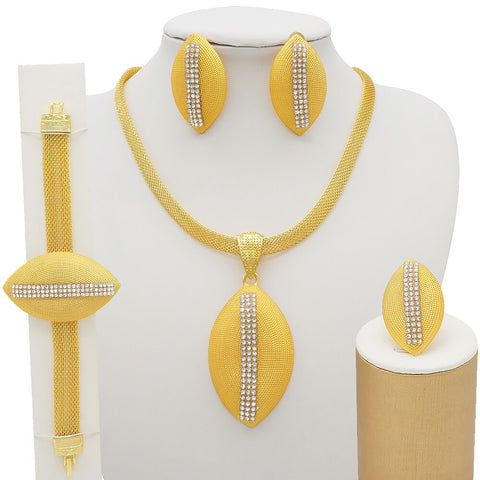 Image of Dubai Jewelry Sets Gold Color Necklace &amp; Earring Set For Women African France Wedding Party Jewelery Ethiopia Bridal Gifts-FrenzyAfricanFashion.com