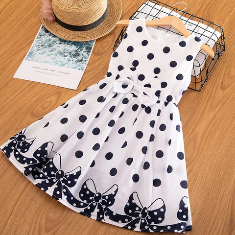 Image of Girls Polka-Dot Dress Summer Sleeveless Bow Ball Gown-FrenzyAfricanFashion.com