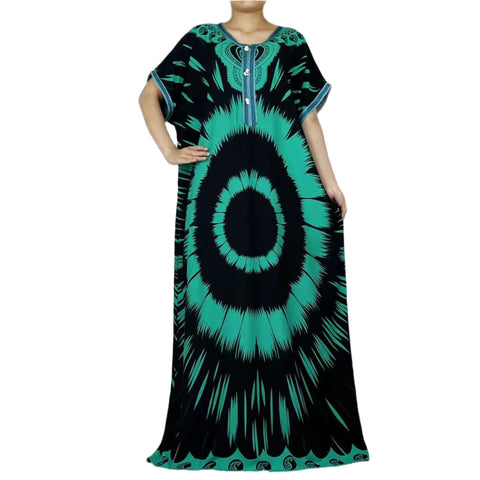 Image of Party Dress Women Loose Cotton Short Sleeve Maxi Robe Floral Abaya-FrenzyAfricanFashion.com