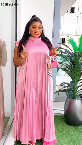 Image of Pleated Abaya African Dresses for Women 2024 Summer Plus Size Traditional Nigeria Caftan Dress Abaya Musulman Robe Femme Clothes-FrenzyAfricanFashion.com