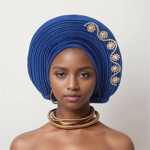 Image of African auto gele Headtie Wedding Party Headpiece Women Head Wraps Muslim Hat-FrenzyAfricanFashion.com