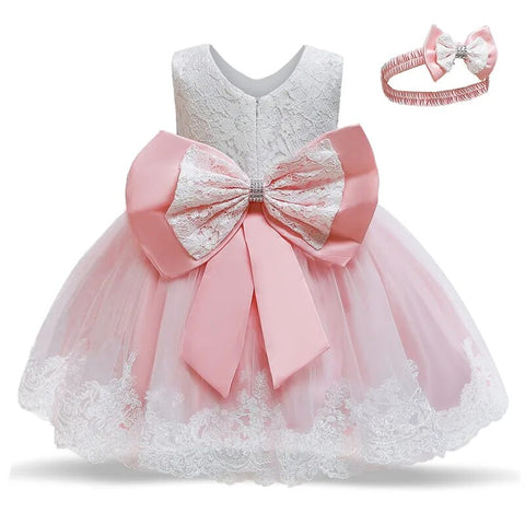 Image of Toddler Baby Girl Dress Big Bow Baptism Dress-FrenzyAfricanFashion.com