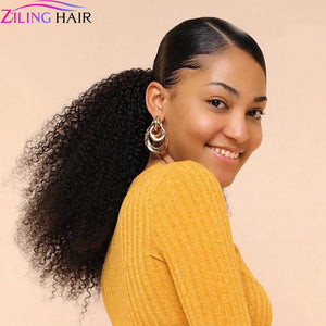 Afro Kinky Curly Drawstring Ponytail Human Hair Clip In Extensions Pony Tail Brazilian Hair-FrenzyAfricanFashion.com