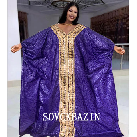 Image of Women Riche Bazin Original Robe Traditional Brocade Embroidery Dress-FrenzyAfricanFashion.com