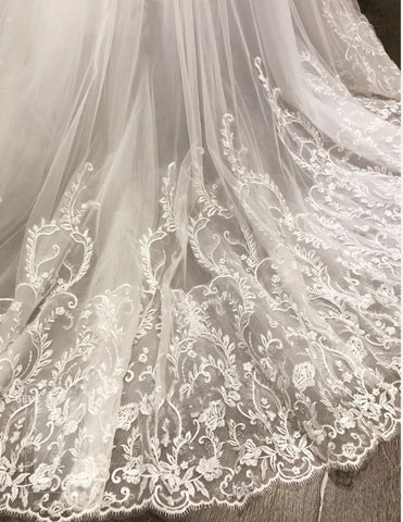 Image of Luxury Lace Appliques Wedding Detachable Skirt Removable Train for Dresses Bridal Overskirt-FrenzyAfricanFashion.com