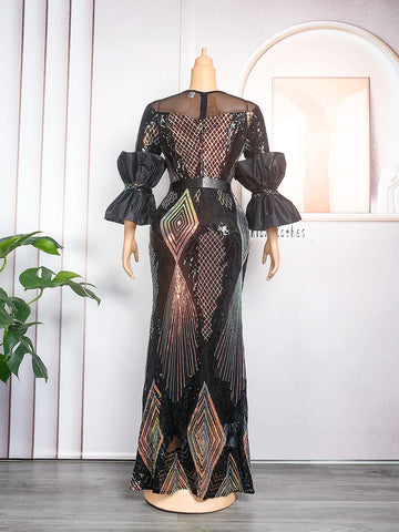 Image of Plus Size Evening Dresses Women 2024 New Dashiki African Sequin Party Long Dress Ankara Robe Elegant Turkey Gown African Clothes-FrenzyAfricanFashion.com