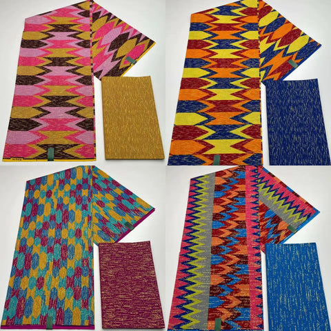 Image of Kente Cotton African Print Wax Fabric 4+2yards Nigeria Ghana Style Sewing Dress Craft DIy-FrenzyAfricanFashion.com