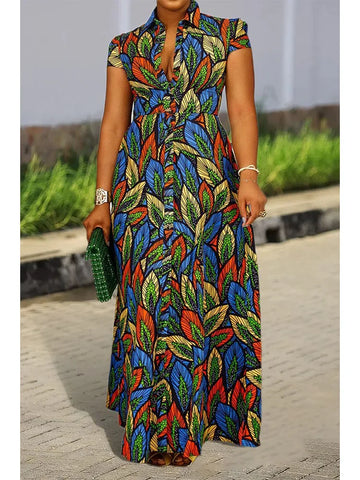 Image of Plus Size Women'S Printed Shirt Dress Women'S Casual Midi Holiday Spring/Summer Dress Women'S Loose Beach Skirt Shirt Maxi Dress-FrenzyAfricanFashion.com