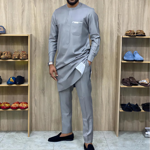 Image of Men's Wedding Suit Two-Piece Trousers T-Shirt Suit Men's Elegant Suit Patchwork Crew Neck Classic Men's Social Suit Dress-FrenzyAfricanFashion.com