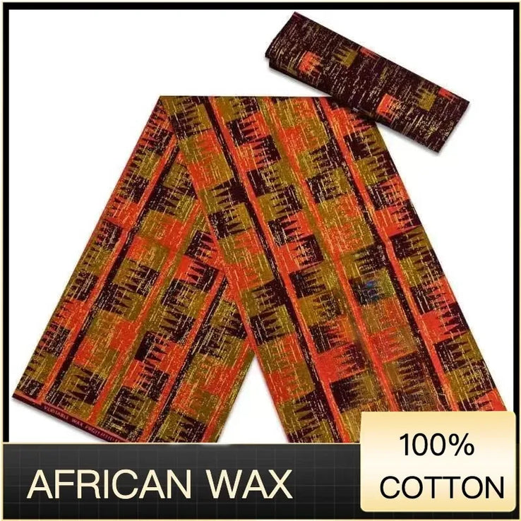 Ankara African Fabric kente gold Real Wax Dress Craft DIY Cotton 4+2yards-FrenzyAfricanFashion.com