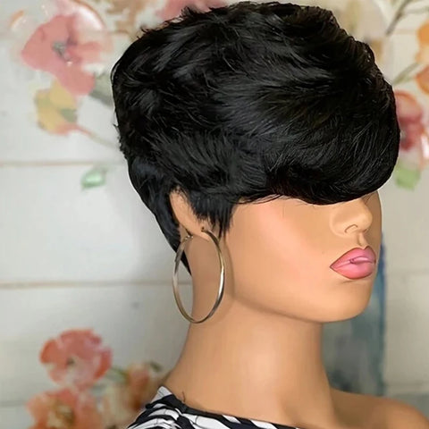 Image of Short Pixie Cut Wig Human Hair Black Women-FrenzyAfricanFashion.com