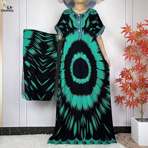 Image of Party Dress Women Loose Cotton Short Sleeve Maxi Robe Floral Abaya-FrenzyAfricanFashion.com