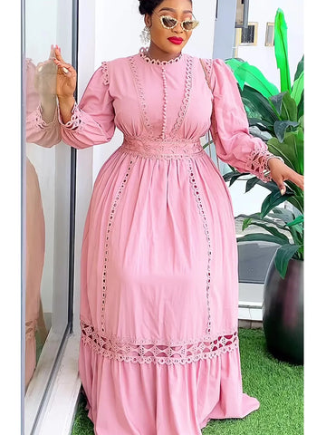 Image of Plus Size African Party Dresses for Women 2024 New Fashion Dashiki Ankara Lace Wedding Gowns Elegant Turkey Muslim Maxi Dress-FrenzyAfricanFashion.com