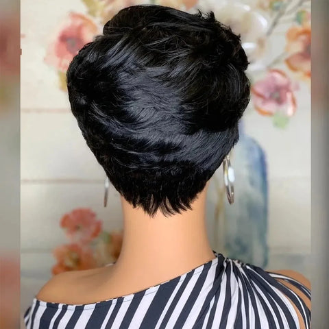 Image of Short Pixie Cut Wig Human Hair Black Women-FrenzyAfricanFashion.com