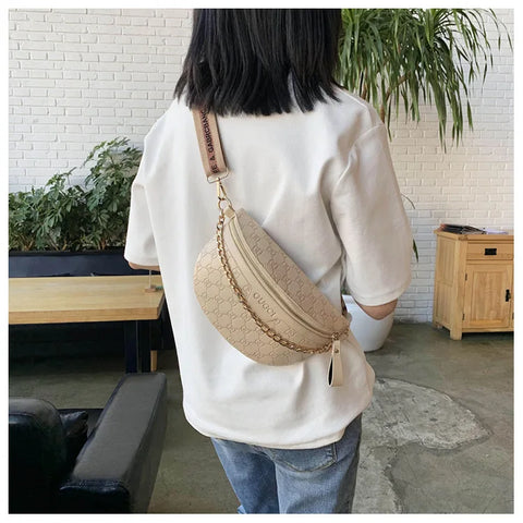 Image of Retro Casual Shoulder Crossbody Women's Bag Large Capacity Korean Fashion Waist Bag Comfortable Wide Shoulder Strap Letter Print-FrenzyAfricanFashion.com