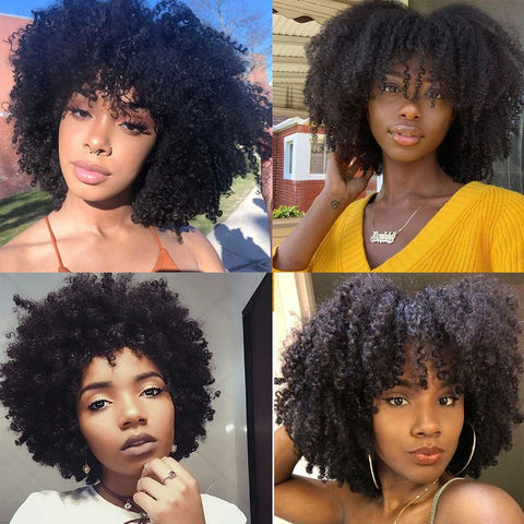 Image of Mongolian Afro Kinky Curly Human Hair Wigs Short Pixie Curl-FrenzyAfricanFashion.com