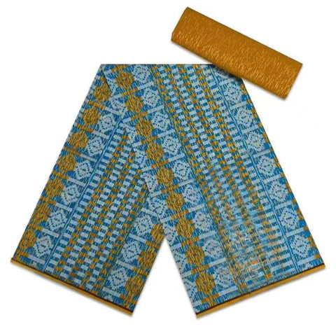 Image of Navy Kente Wax Print Ankara African Fabric Dress Craft DIY Cotton 4+2 yards-FrenzyAfricanFashion.com