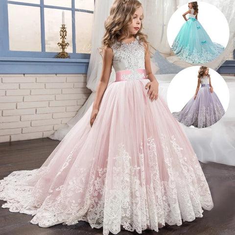 Image of Girls Lace Long Prom Gowns Bridesmaid Kids Dresses-FrenzyAfricanFashion.com