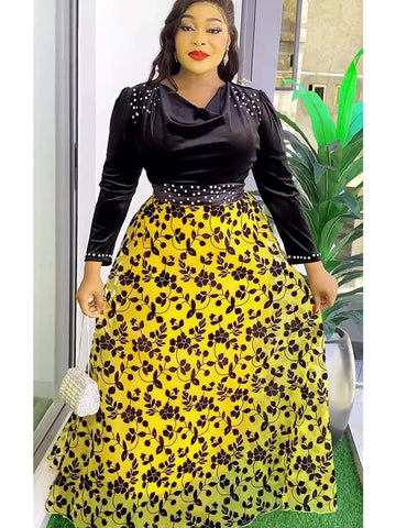 Image of Elegant African Clothes for Women Dashiki Ankara Velvet Outfits Evening Gown Plus Size Lady Wedding Party Long Dresses 2024 New-FrenzyAfricanFashion.com