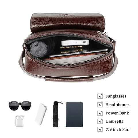 Image of Men's Genuine Leather Crossbody Shoulder Bags High quality Tote Fashion Business Man Messenger Bag Leather Bags fanny pack-FrenzyAfricanFashion.com