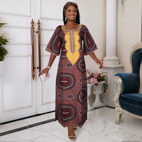 Image of H&D New African Dresses For Women Embroidery Bazin Floral Boho Dresses Ankara Rich Long Robes Nigeria Party Wedding Ramadan 2024-FrenzyAfricanFashion.com