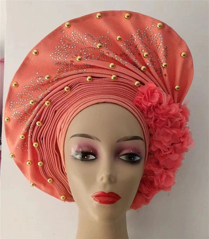 Image of sego gele headtie turbans for women hats for women auto gele headtie already made 2022 aso oke fashion bonnets head wraps-FrenzyAfricanFashion.com