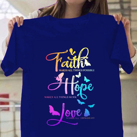 Image of Colorful Faith Love Hope Print Women T Shirt Short Sleeve O Neck Loose Women Tshirt Ladies Tee Shirt Tops Camisetas Mujer-FrenzyAfricanFashion.com